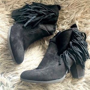 Black Fringe Booties